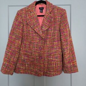 RQT Pink Multi Tweed Wool Blend Blazer Size 14 Preppy Chic Classic Style